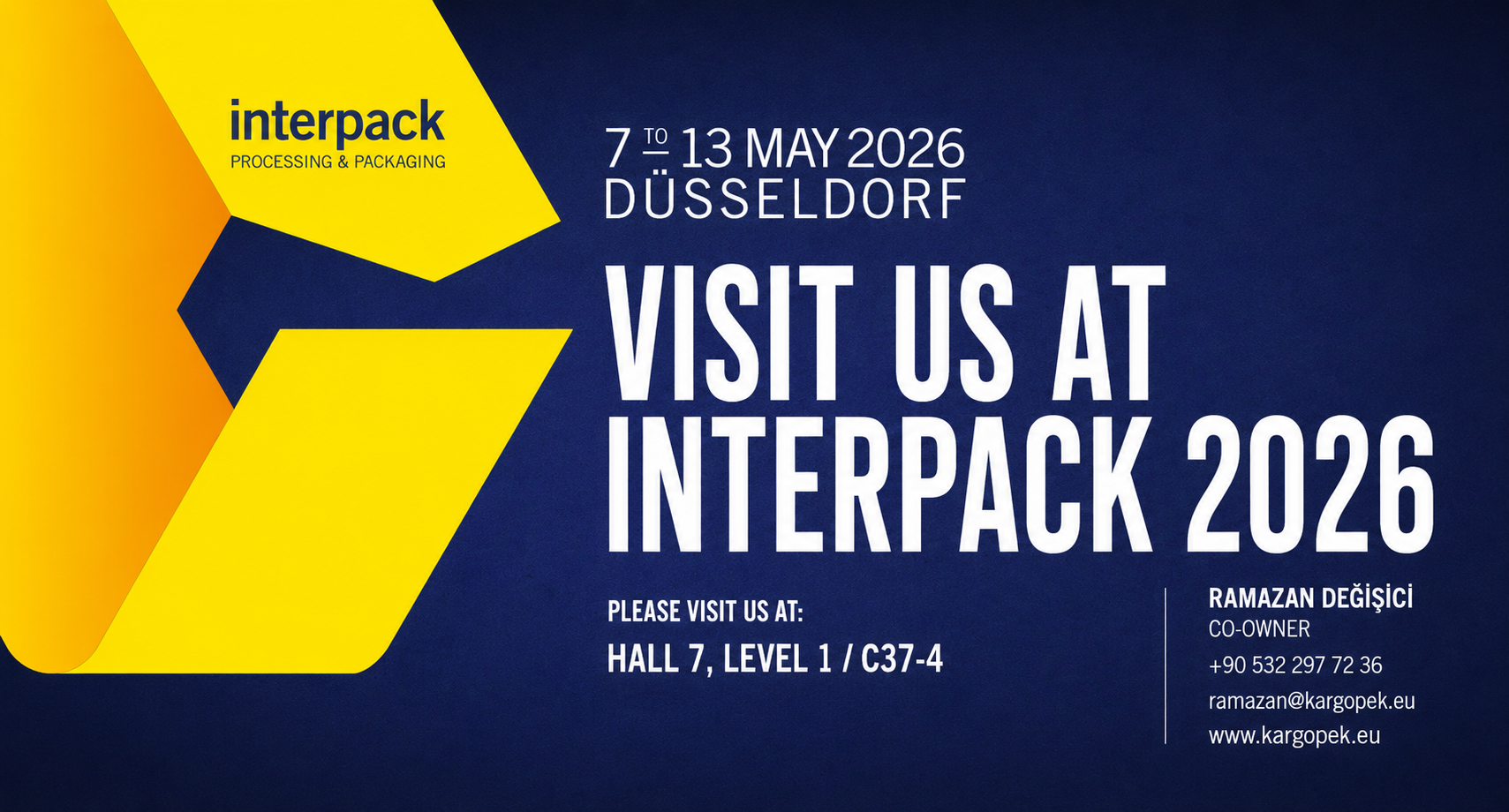 Visit Kargopek Europe at Interpack 2026 — 7 to 13 May 2026, Düsseldorf, Hall 7 Level 1 / C37-4