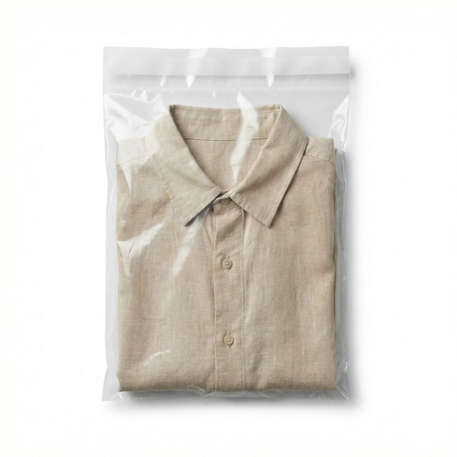 Bolsa transparente con solapa adhesiva y una camisa