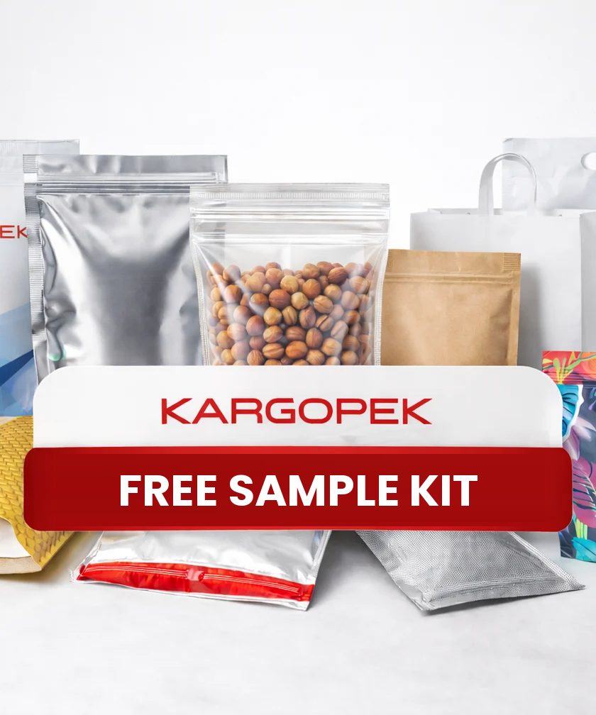 Kit de muestras gratuito de Kargopek con bolsas de mensajería, bolsas alimentarias y bolsas de asa